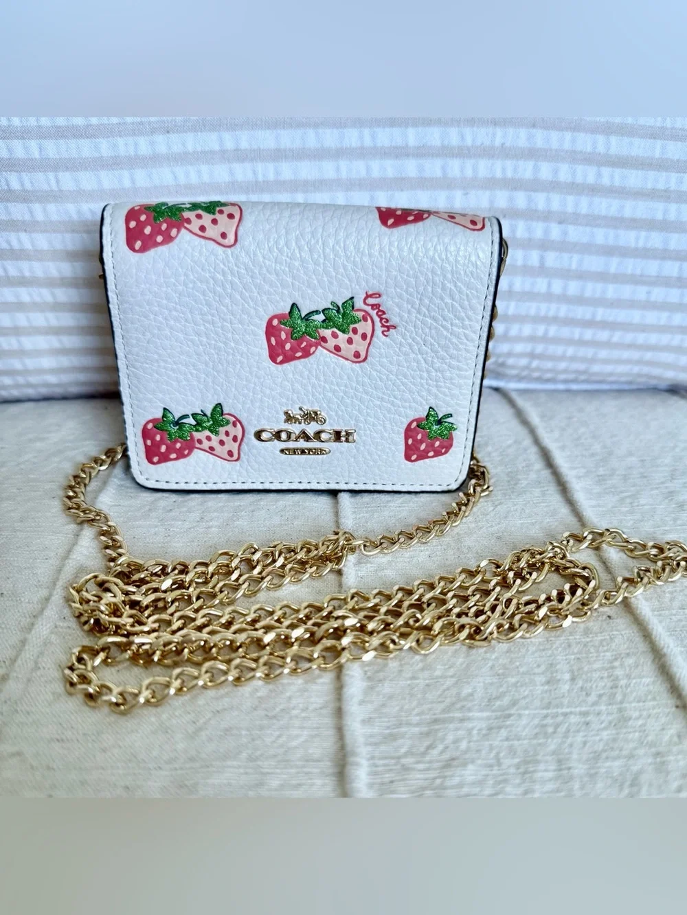 Coach Mini Strawberry Crossbody White with Chain